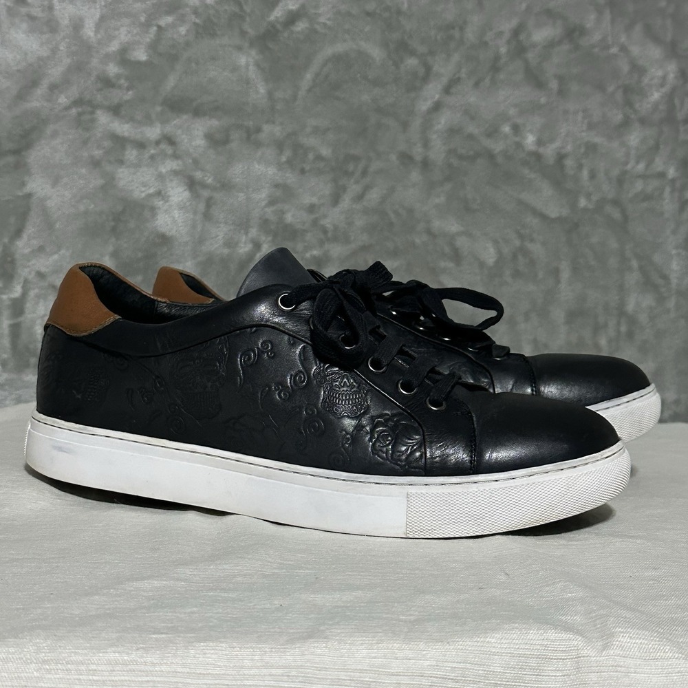 Robert Graham Mens Bait Sneaker Size 9‎ Black Rose Sugar Skull Embossed leather